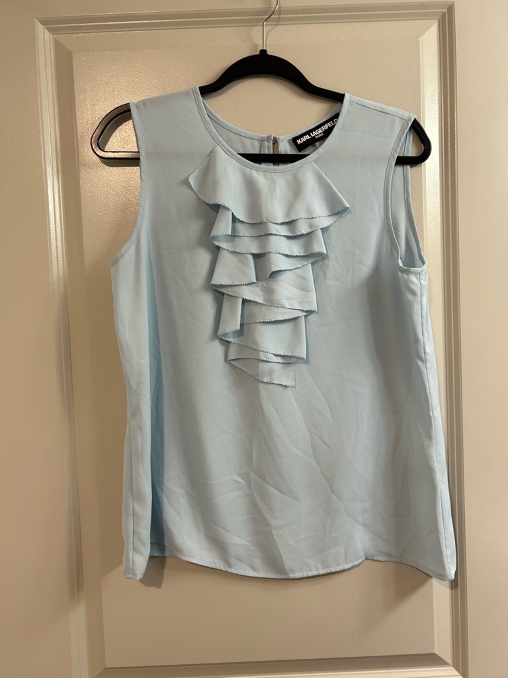 Karl Lagerfeld Light Blue Ruffle-Front Sleeveless Camisole